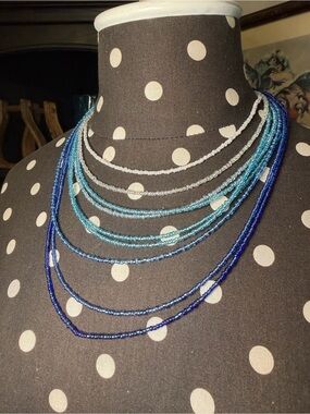 Layered Blue Multi-Strand Glass Bead Necklace - Ocean Gradient